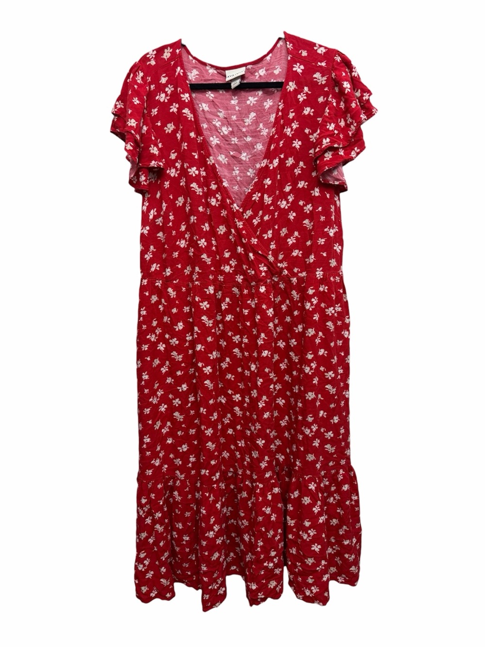 Terra & Sky Women’s Red Floral V-Neck Midi Dress